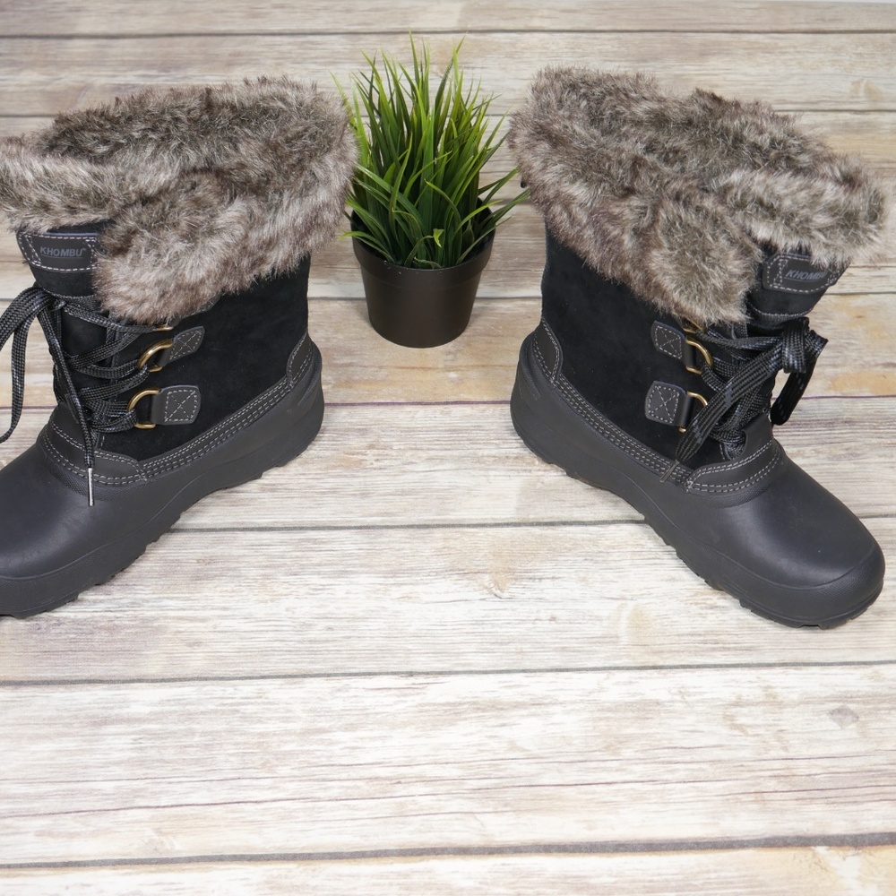 Khombu Black Faux Fur Winter Boots Size 8 - Picture 4 of 7